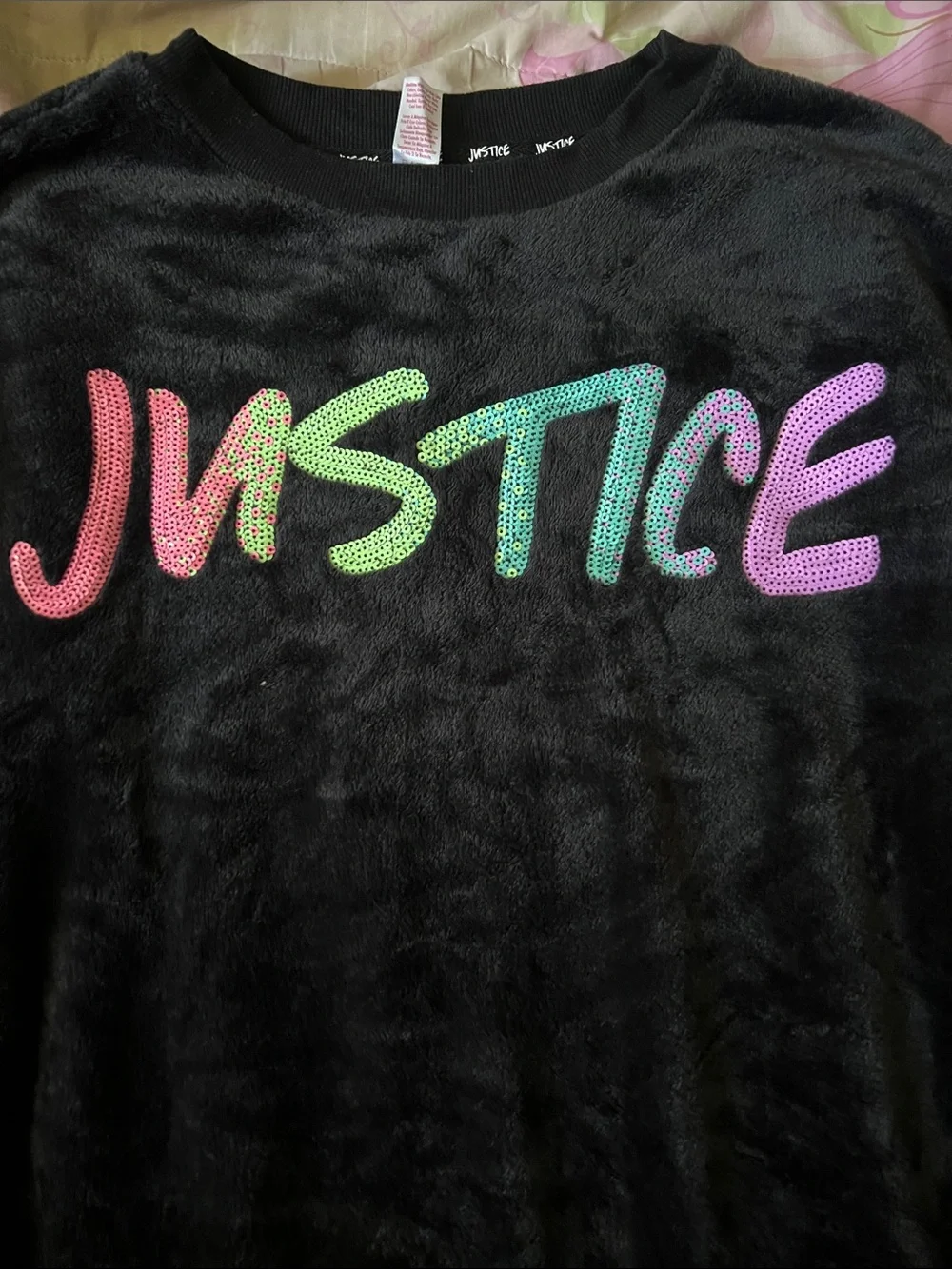 Justice Black Sweatshirt with Teal Sequin Trim